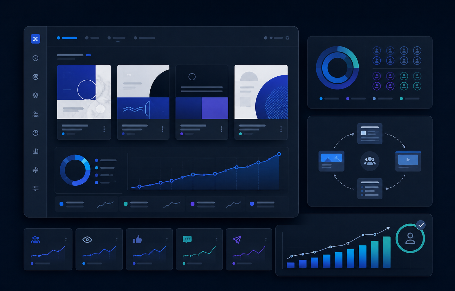 Paid-social campaign dashboard showing creative, audience and remarketing performance